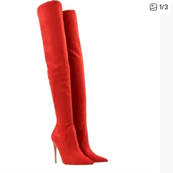 Steve Madden Vibrant Red Suede Over-the-Knee Boots - Picture 3 of 5